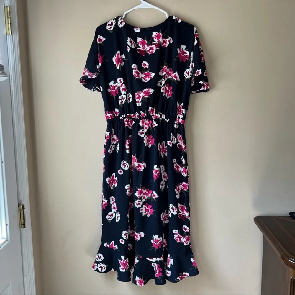 NEW J. Crew Faux Wrap V Neck High Low Floral MIDI Dress L2340 Short‎ Sleeve Navy
